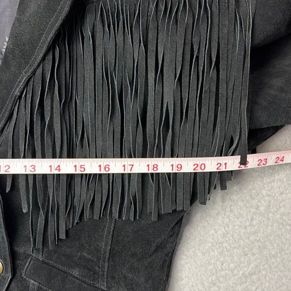 VTG Wilsons Leather Suede Jacket Western Fringe Cropped Button Snap Coastal Boho - Picture 5 of 12